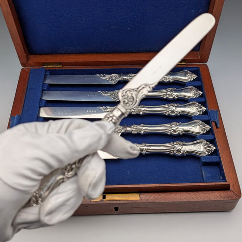 1850年頃 英国アンティーク 純銀ハンドル カトラリー6ペア Charles Needham 木箱入り